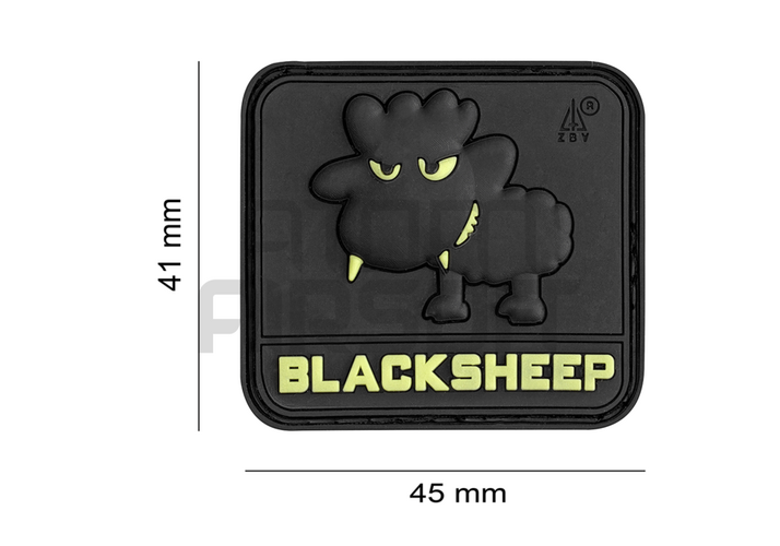 "Little Black Sheep" PVC velcromerkki - pimeässä hohtava