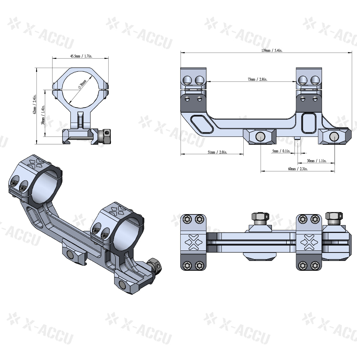 X-ACCU 30mm 20MOA tähtäinrenkaat, 1-osainen - Chaos Bronze